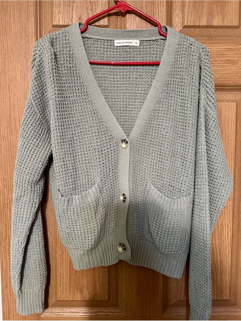 Moon & Madison Sage Green Waffle Knit Button-Front Cardigan NWOT